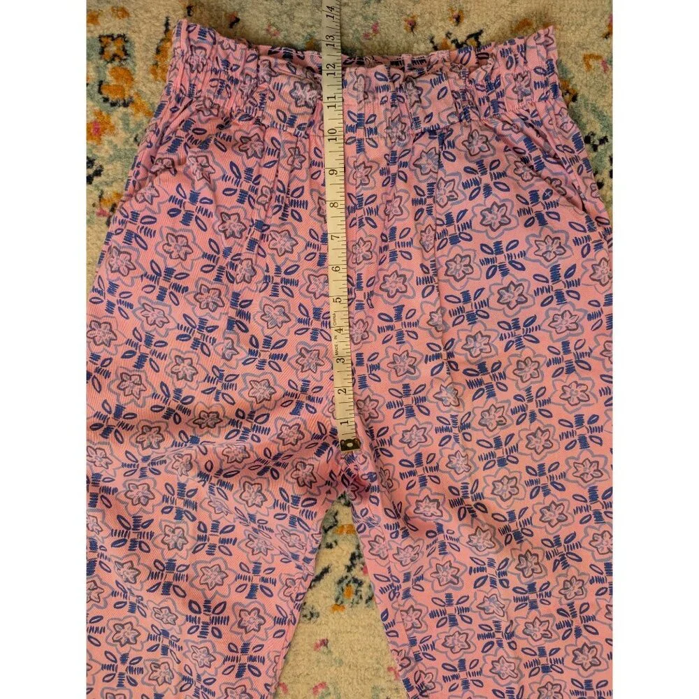 Vintage 80's Silver Unicorn Kid's High Waist Pink & Blue Floral Pull On Pants 10